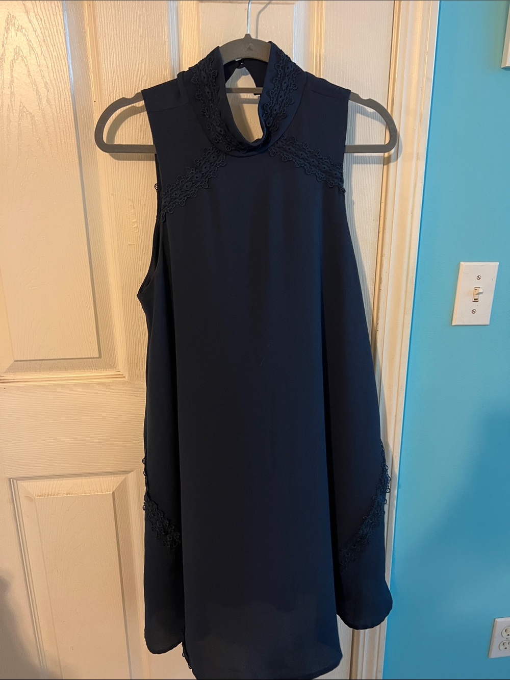 Altar'd State Navy Sleeveless Mini Dress with Lace Trim